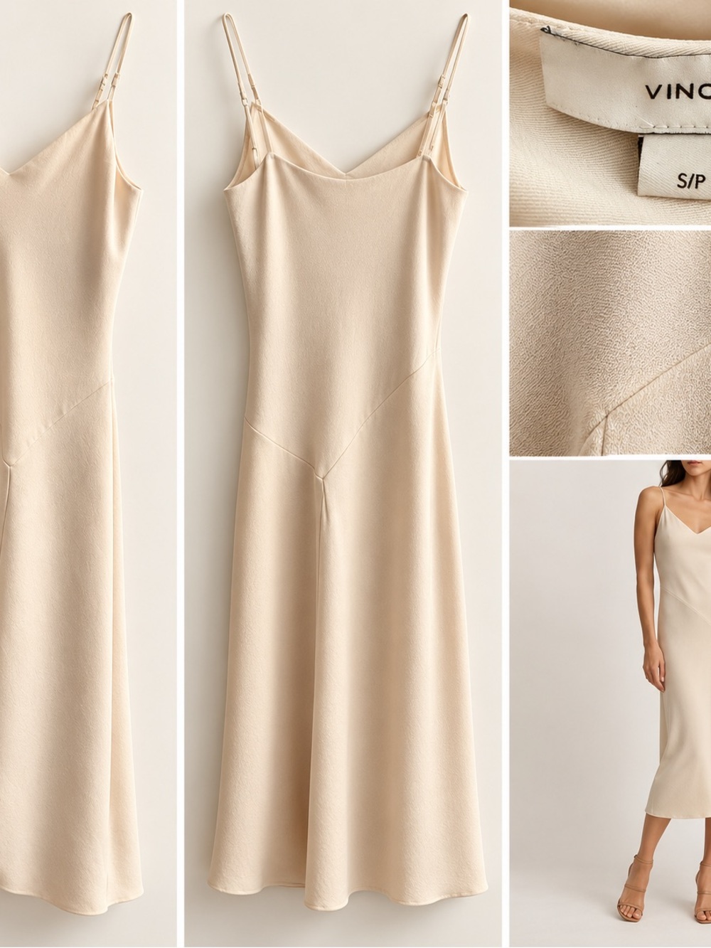Vince Cream Spaghetti-Strap Midi Slip Dress